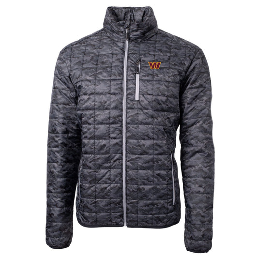 Men's Cutter & Buck Black Washington Commanders Rainier PrimaLoft Printed Full-Zip Puffer Jacket