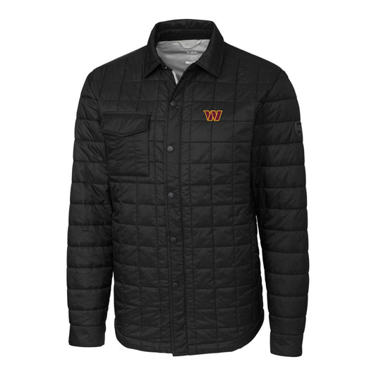 Men's Cutter & Buck Black Washington Commanders Rainier PrimaLoft Quilted Button-Up Shacket