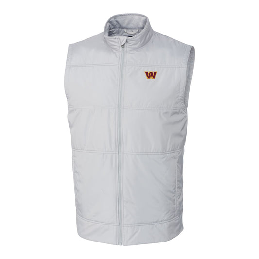 Men's Cutter & Buck Gray Washington Commanders Stealth Quilted Full-Zip Windbreaker Vest