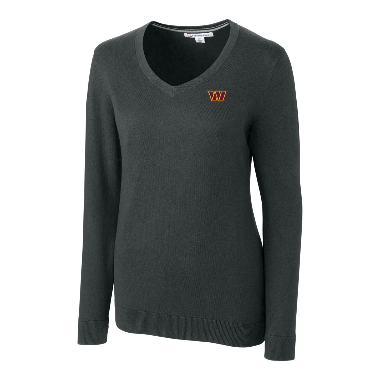 Women's Cutter & Buck Heathered Charcoal Washington Commanders Lakemont Tri-Blend V-Neck Sweater