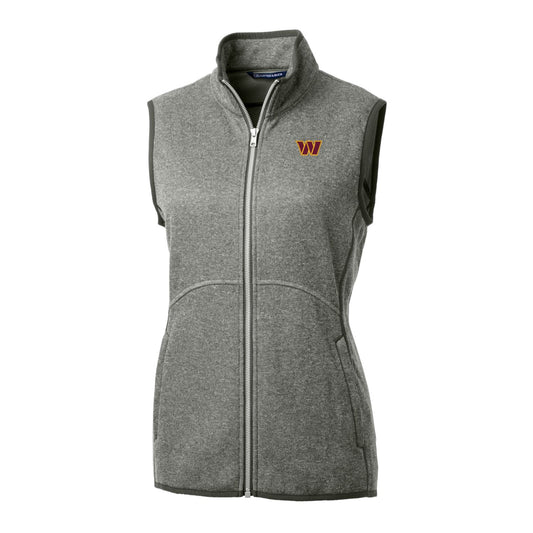 Women's Cutter & Buck Heathered Gray Washington Commanders Mainsail Basic Full-Zip Vest