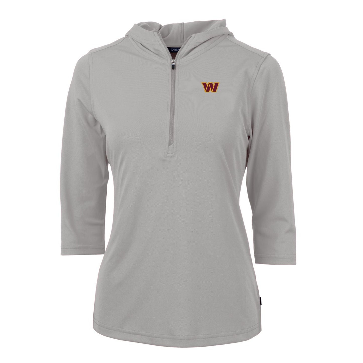 Women's Cutter & Buck Gray Washington Commanders Virtue Eco Pique Half-Zip Pullover Hoodie