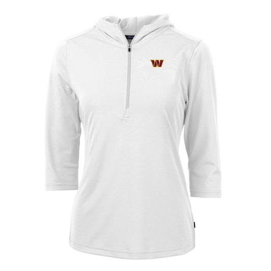 Women's Cutter & Buck White Washington Commanders Virtue Eco Pique Half-Zip Pullover Hoodie