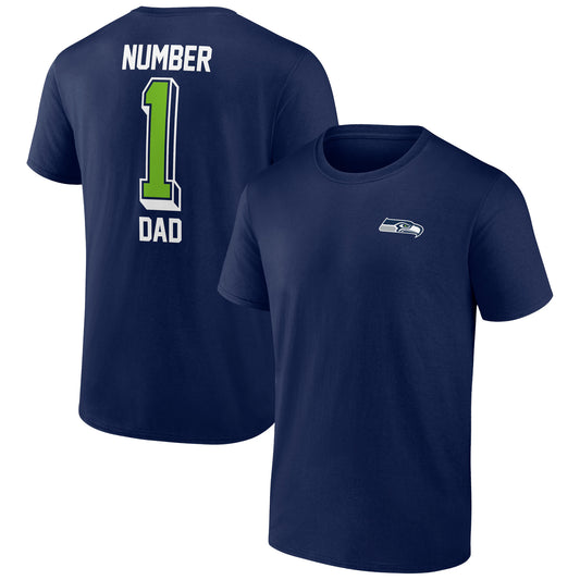 Men's College Navy Seattle Seahawks Number One Dad T-Shirt