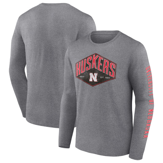 Men's Heathered Gray Nebraska Huskers Out Work Long Sleeve T-Shirt