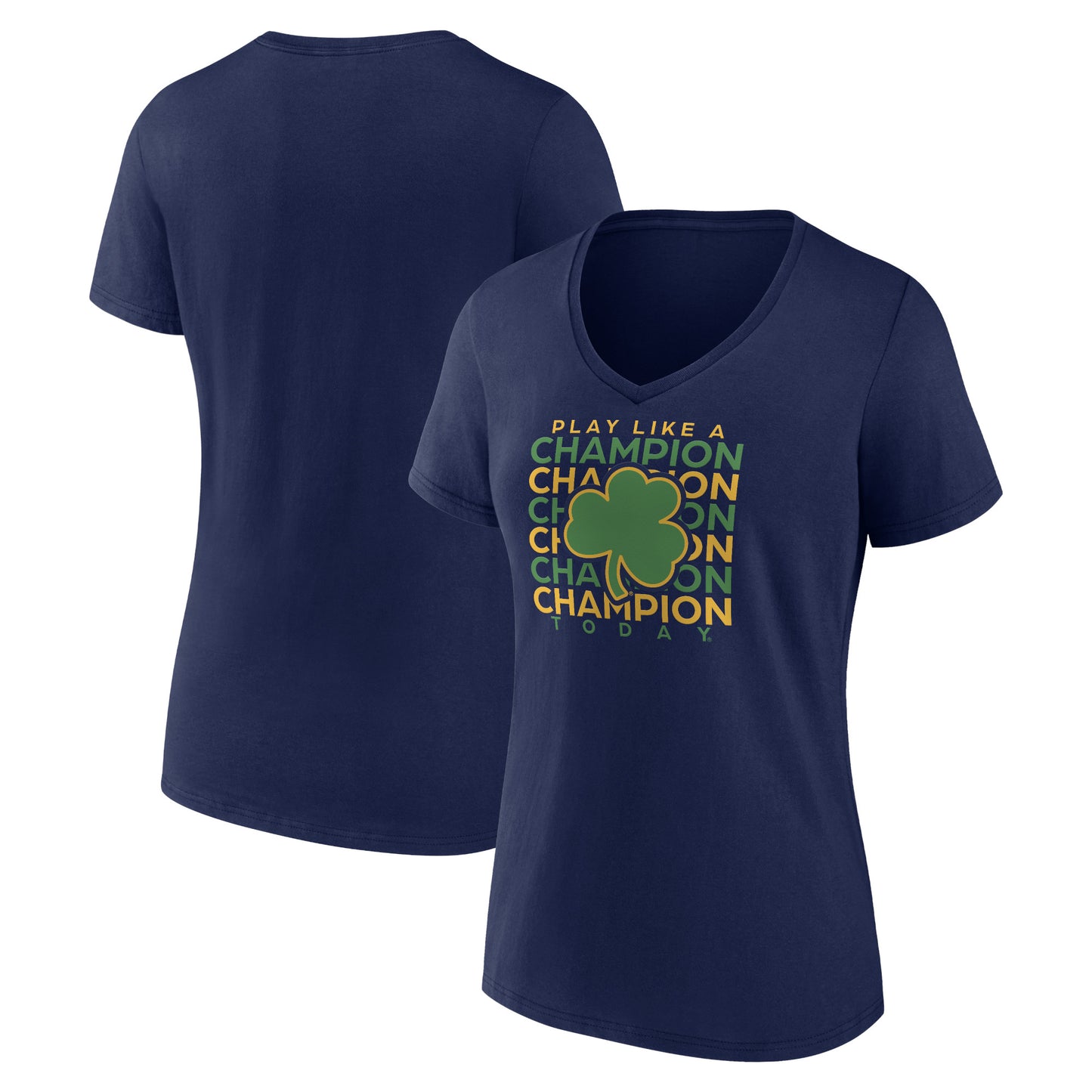 Women's Fanatics Navy Notre Dame Fighting Irish Play Like A Champion Today V-Neck T-Shirt