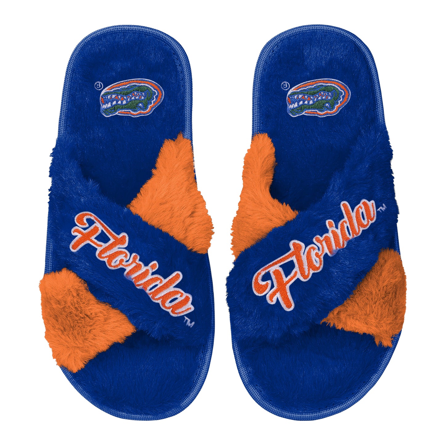 Women's FOCO Royal Florida Gators Two-Tone Crossover Faux Fur Slide Slippers