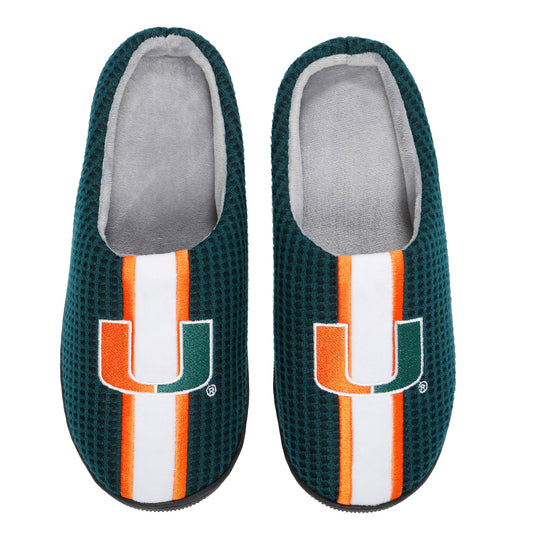 Men's FOCO Green Miami Hurricanes Team Stripe Memory Foam Slide Slippers