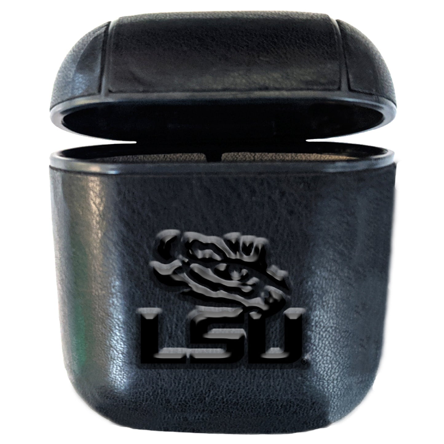 Black LSU Tigers Faux Leather Airpods Case