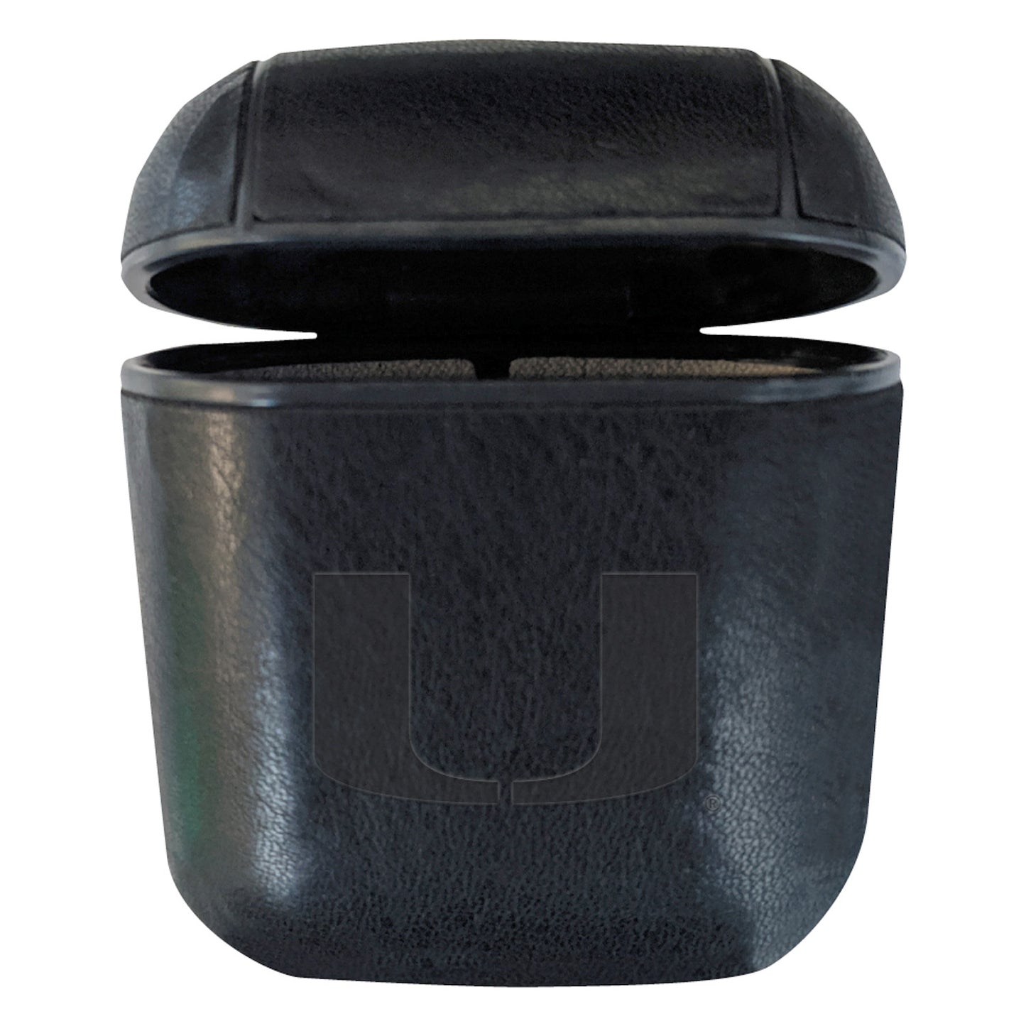 Black Miami Hurricanes Faux Leather Airpods Case