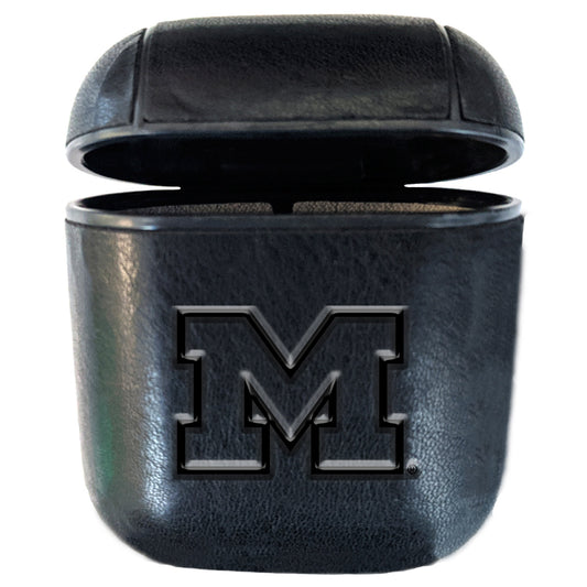 Black Michigan Wolverines Faux Leather Airpods Case