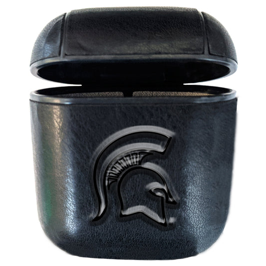 Black Michigan State Spartans Faux Leather Airpods Case