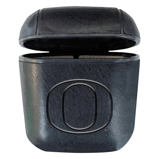 Black Oregon Ducks Faux Leather Airpods Case