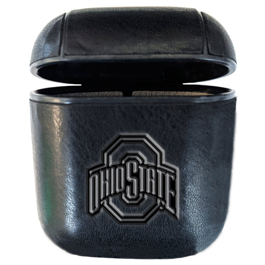 Black Ohio State Buckeyes Faux Leather Airpods Case