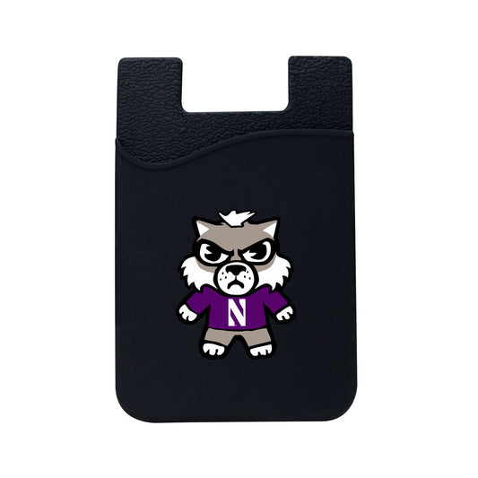 Black Northwestern Wildcats Mascot Top Loading Faux Leather Phone Wallet Sleeve