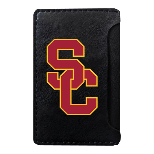 Black USC Trojans Faux Leather Phone Wallet Sleeve