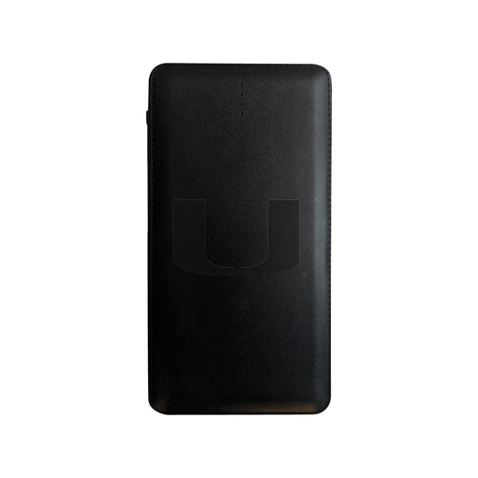 Black Miami Hurricanes Debossed Faux Leather Power Bank