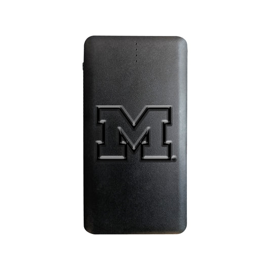 Black Michigan Wolverines Debossed Faux Leather Power Bank