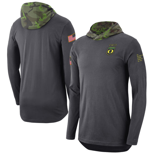 Men's Nike Anthracite Oregon Ducks Military Long Sleeve Hoodie T-Shirt