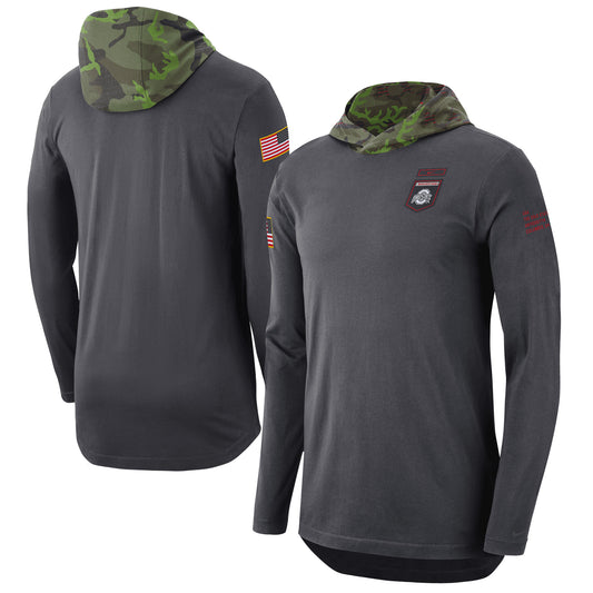 Men's Nike Anthracite Ohio State Buckeyes Military Long Sleeve Hoodie T-Shirt