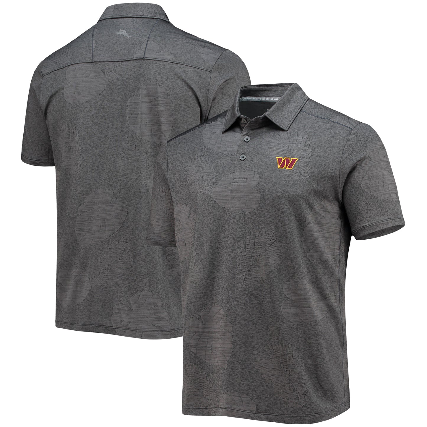 Men's Tommy Bahama Charcoal Washington Commanders Palm Coast Delray Frond Allover IslandZone Polo