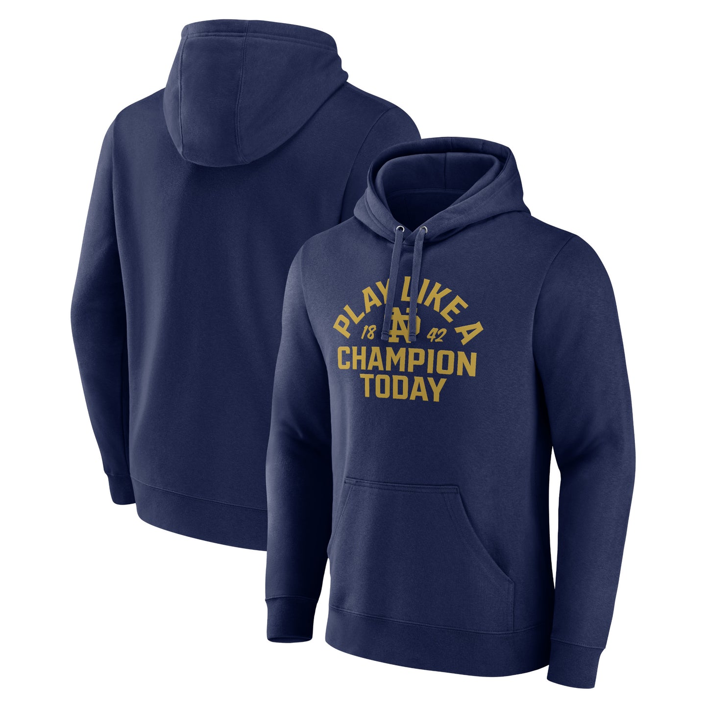 Men's Navy Notre Dame Fighting Irish Play Like a Champion Today Arched Pullover Hoodie