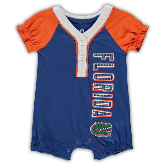 Girls Infant Royal/Orange Florida Gators Raglan V-Neck Romper