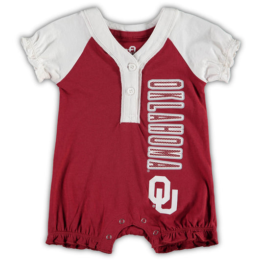 Girls Infant Crimson/White Oklahoma Sooners Raglan V-Neck Romper