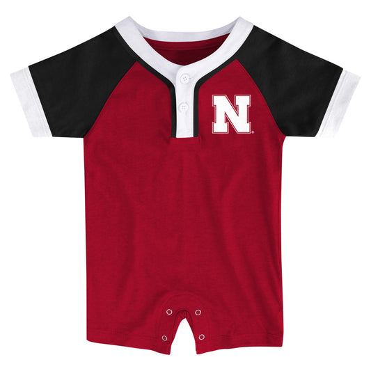 Infant Scarlet/Black Nebraska Huskers Raglan Romper