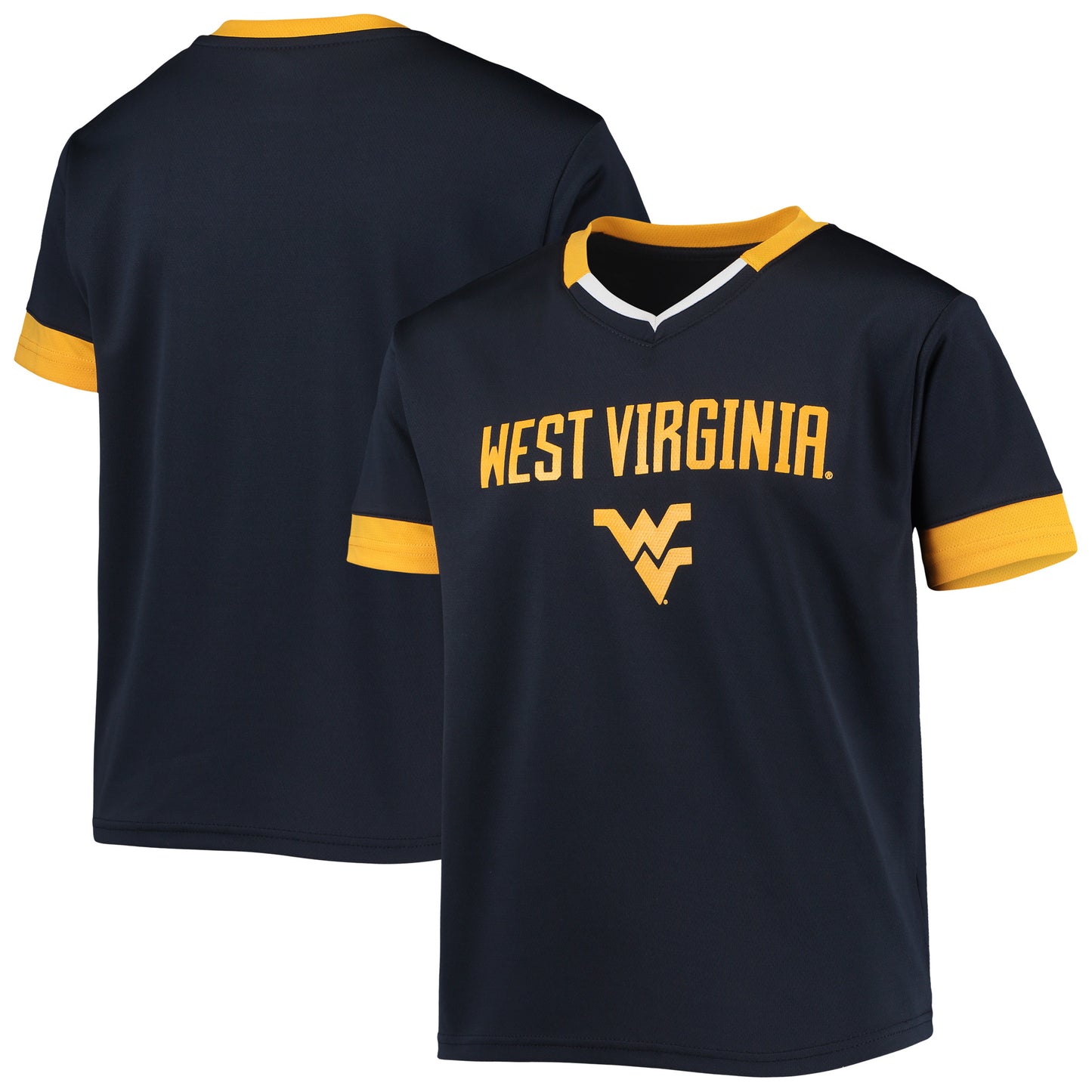 Youth Navy West Virginia Mountaineers Jersey V-Neck T-Shirt