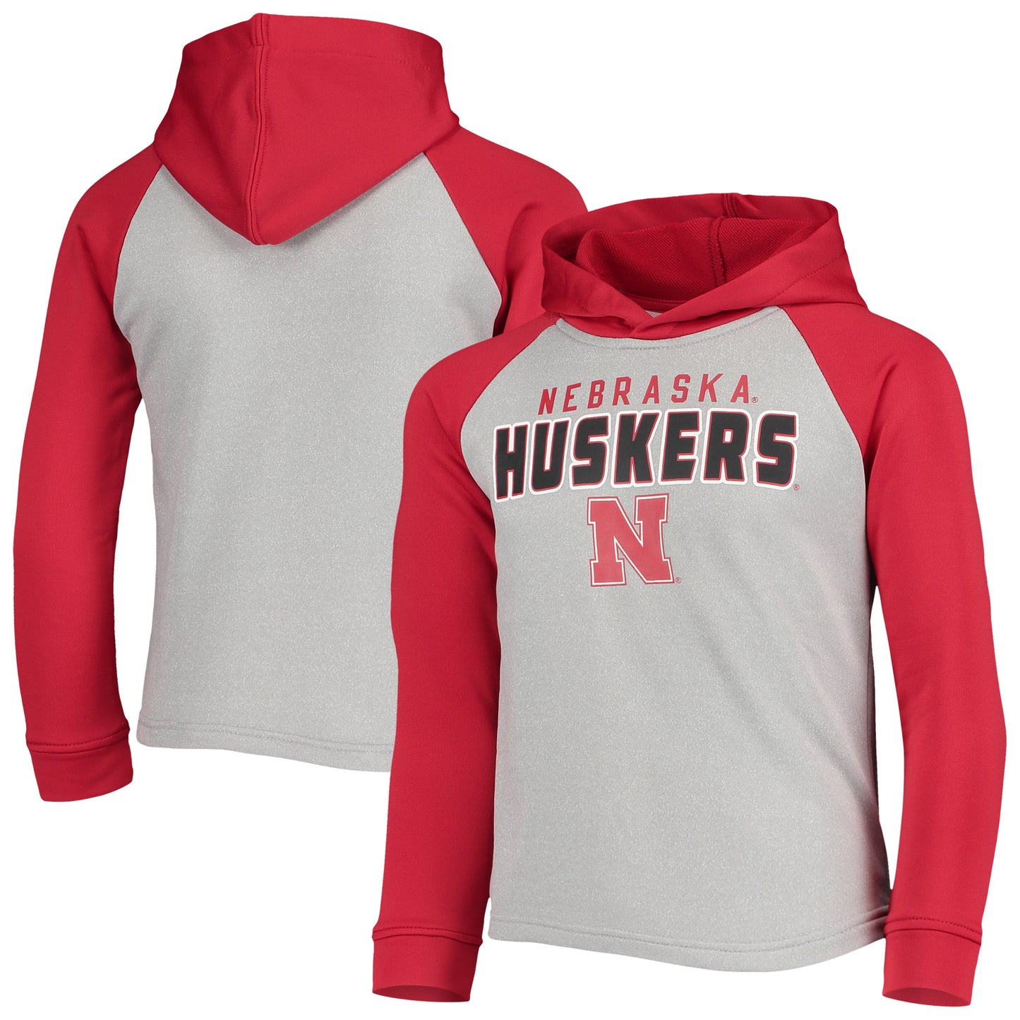 Youth Scarlet/Heathered Gray Nebraska Huskers Wordmark Raglan Pullover Hoodie