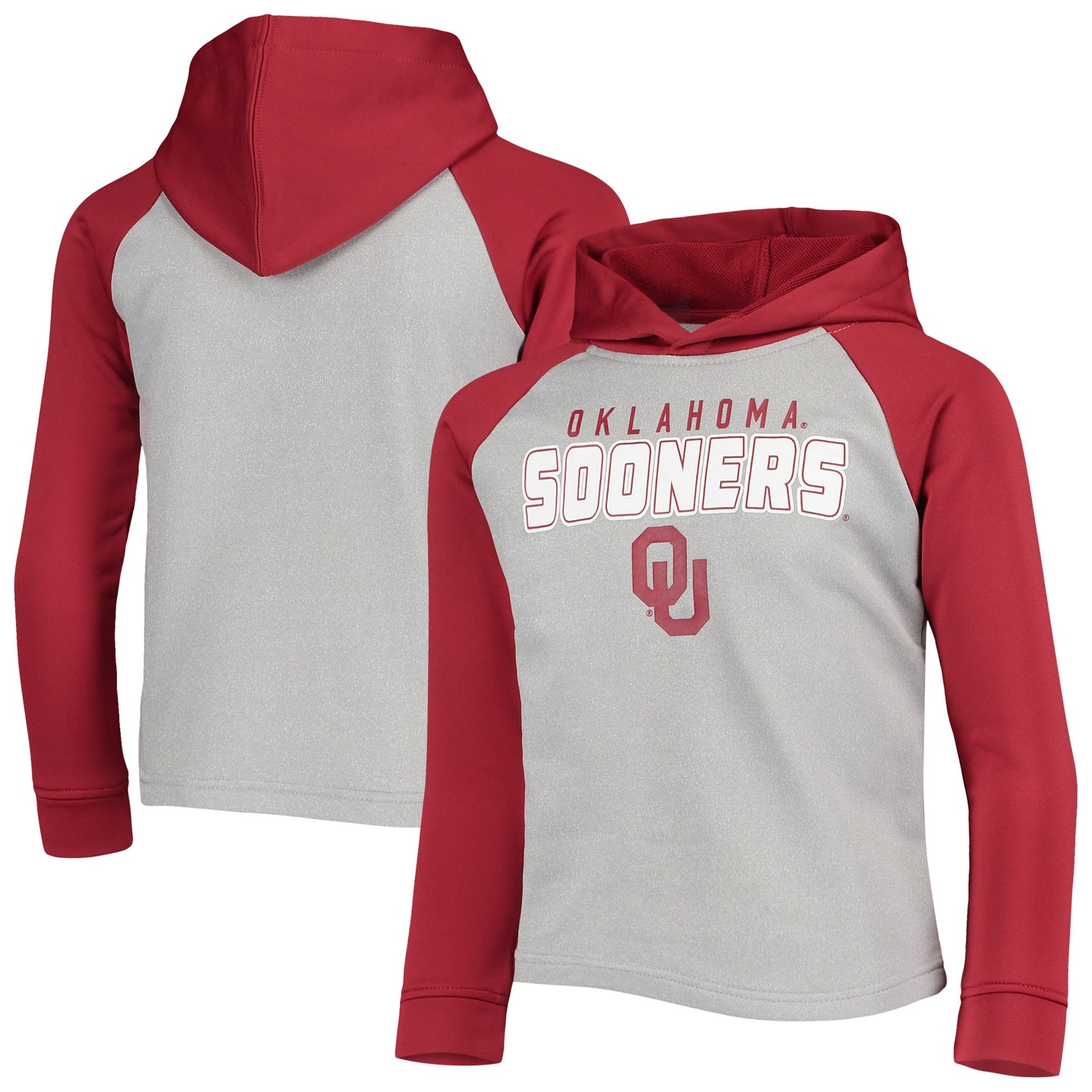 Youth Crimson/Heathered Gray Oklahoma Sooners Wordmark Raglan Pullover Hoodie