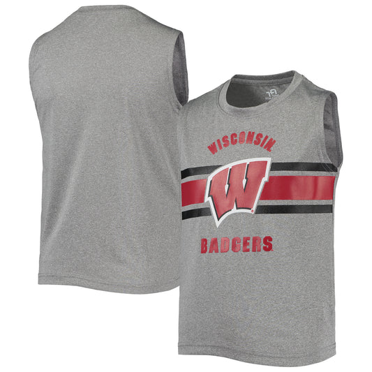 Youth Heathered Gray Wisconsin Badgers Sleeveless T-Shirt