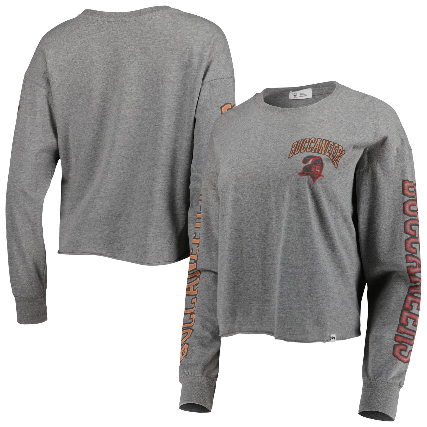 Women's '47 Heathered Gray Tampa Bay Buccaneers Ultra Max Parkway Long Sleeve Cropped T-Shirt