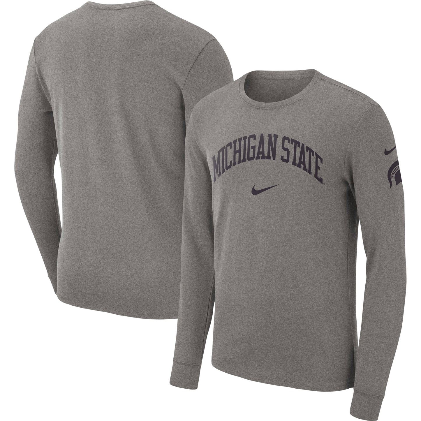 Men's Nike Heather Gray Michigan State Spartans Arch 2-Hit Long Sleeve T-Shirt