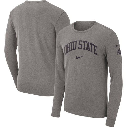 Men's Nike Heather Gray Ohio State Buckeyes Arch 2-Hit Long Sleeve T-Shirt