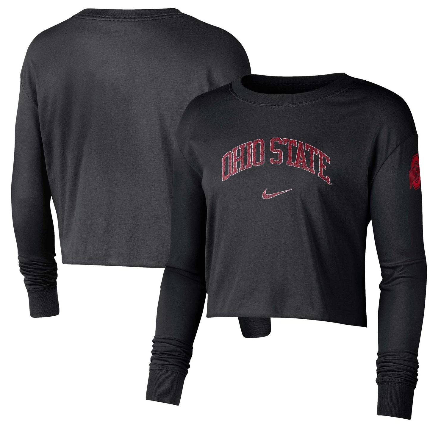 Women's Nike Black Ohio State Buckeyes 2-Hit Cropped Long Sleeve Logo T-Shirt