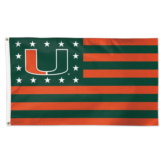 WinCraft Miami Hurricanes 3' x 5' Single-Sided Deluxe Patriotic Stars & Stripes Flag