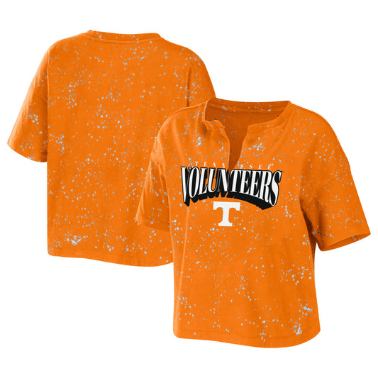 Women's WEAR by Erin Andrews Tennessee Orange Tennessee Volunteers Bleach Wash Splatter Cropped Notch Neck T-Shirt