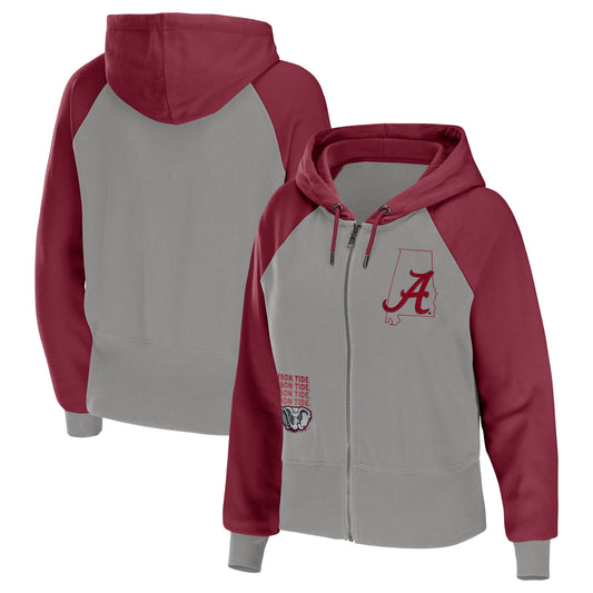 Women's WEAR by Erin Andrews Gray Alabama Crimson Tide Raglan Full-Zip Hoodie