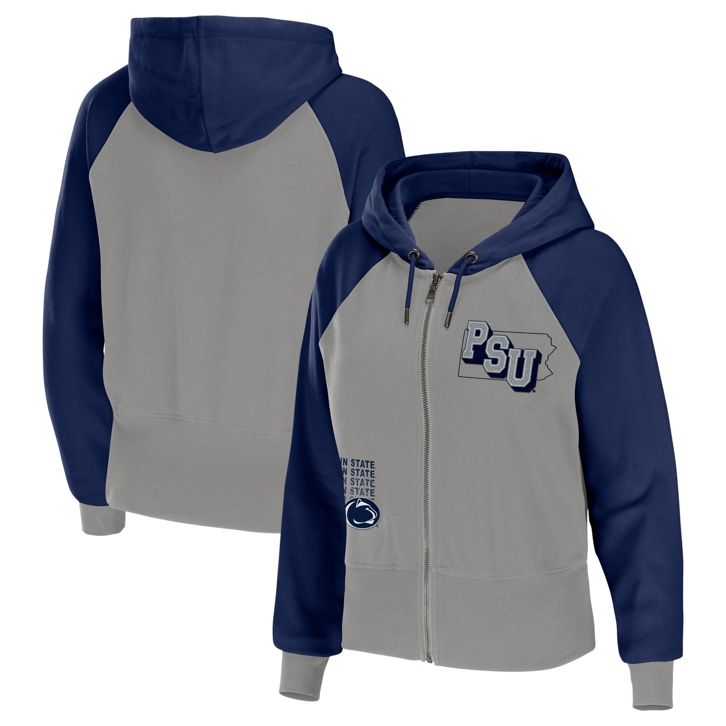 Women's WEAR by Erin Andrews Gray Penn State Nittany Lions Raglan Full-Zip Hoodie