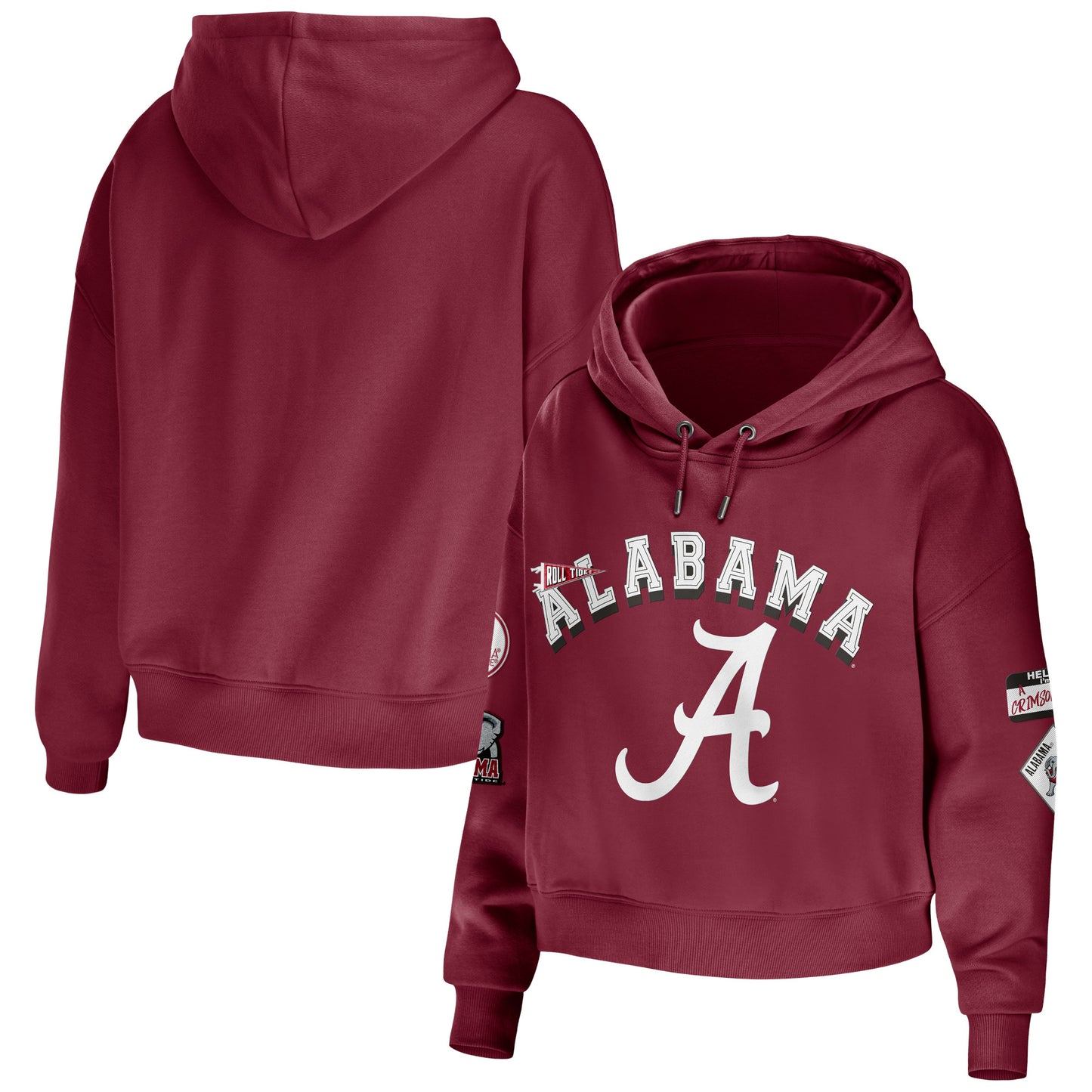 Women's WEAR by Erin Andrews Crimson Alabama Crimson Tide Mixed Media Cropped Pullover Hoodie