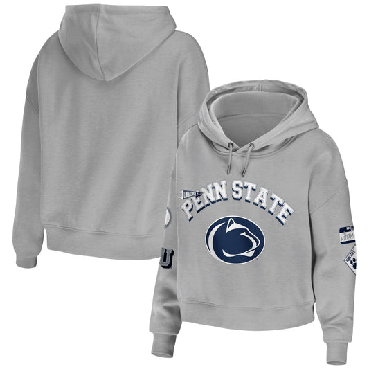 Women's WEAR by Erin Andrews Gray Penn State Nittany Lions Mixed Media Cropped Pullover Hoodie