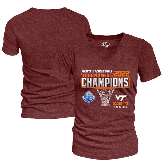 Women's Blue 84 Maroon Virginia Tech Hokies 2022 ACC Men's Basketball Conference Tournament Champions V-Neck T-Shirt