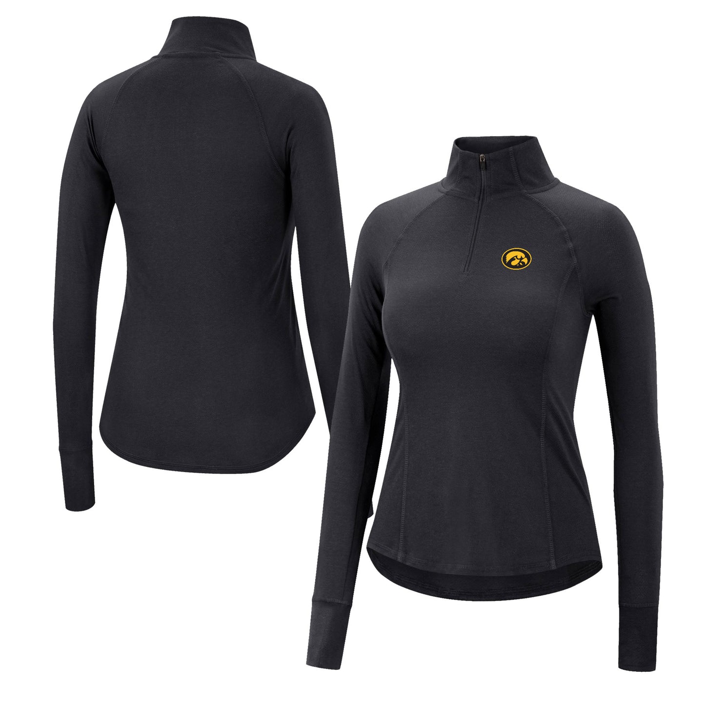 Women's Colosseum Black Iowa Hawkeyes Core Quinn Raglan Quarter-Zip Top