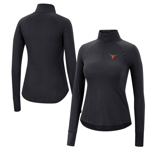 Women's Colosseum Black Texas Longhorns Core Quinn Raglan Quarter-Zip Top