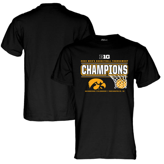 Men's Blue 84 Black Iowa Hawkeyes 2022 Big Ten Men's Basketball Conference Tournament Champions T-Shirt