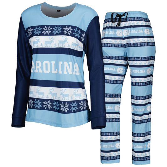 Women's FOCO Carolina Blue North Carolina Tar Heels Ugly Long Sleeve T-Shirt & Pajama Pants Sleep Set