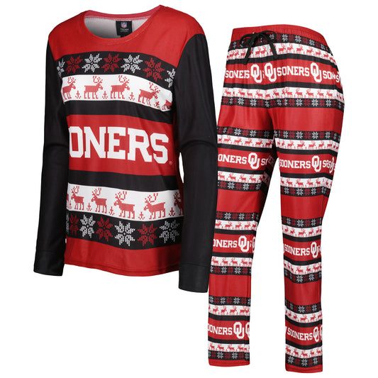 Women's FOCO Crimson Oklahoma Sooners Ugly Long Sleeve T-Shirt & Pajama Pants Sleep Set