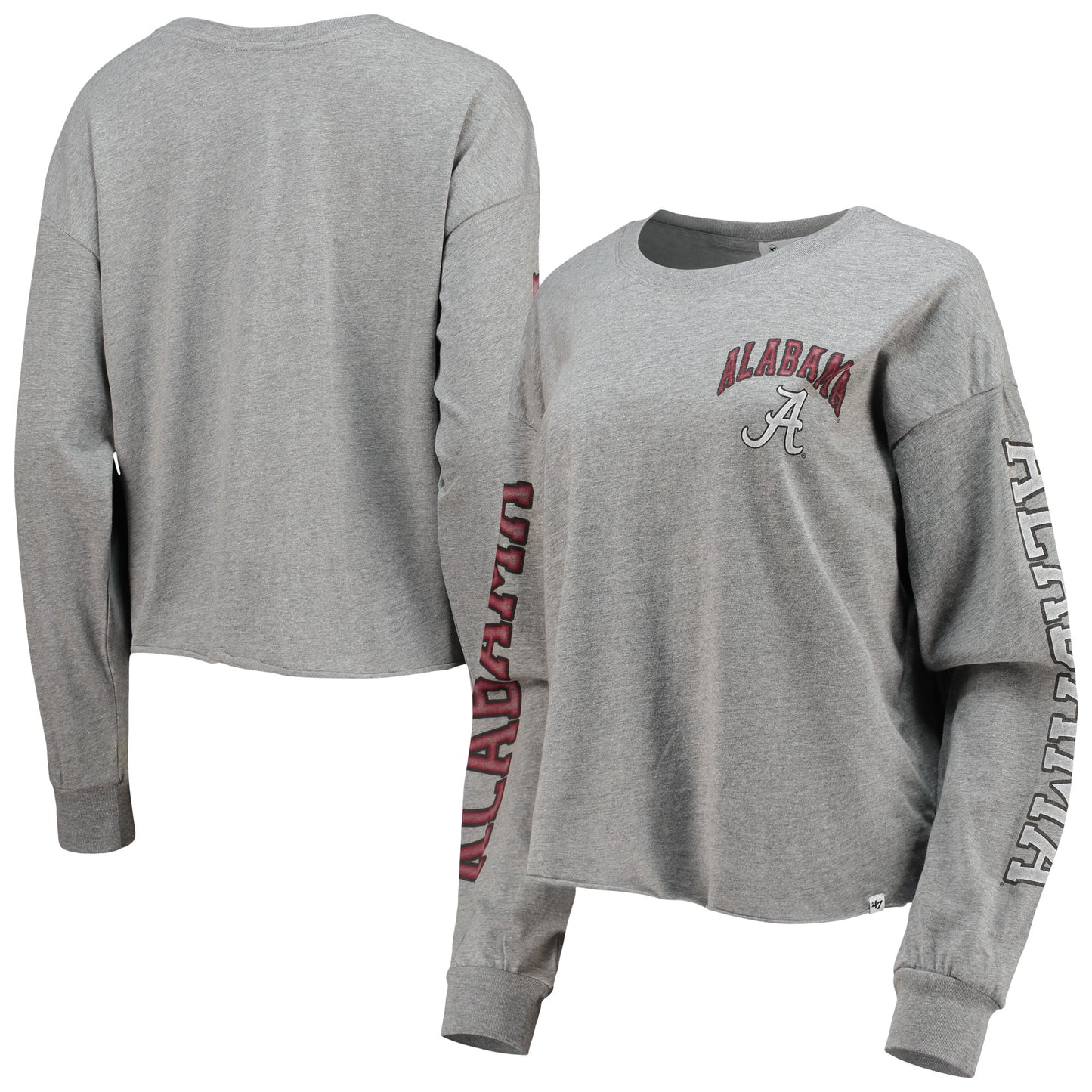 Women's '47 Heathered Gray Alabama Crimson Tide Ultra Max Parkway Long Sleeve Cropped T-Shirt